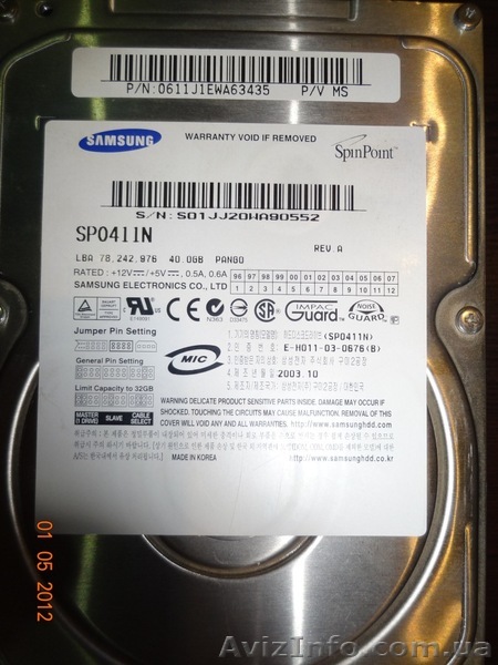 Продам винчестер 40Gb Samsung Sprin Point в Харькове. МодельSPO411N. Цена 120 - <ro>Изображение</ro><ru>Изображение</ru> #1, <ru>Объявление</ru> #644731