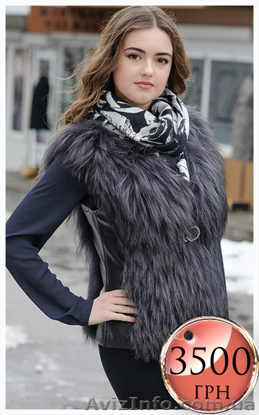 Жилет из чернобурки цвета графит с кожаными вставками по акции - <ro>Изображение</ro><ru>Изображение</ru> #1, <ru>Объявление</ru> #1354915